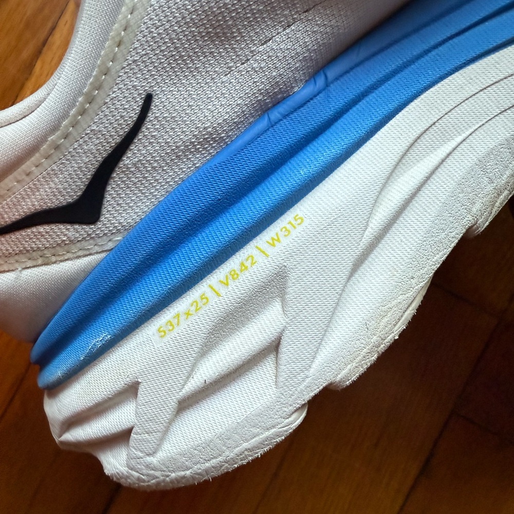 HOKA Bondi 8 Men’s Running Shoes Size 12.5 D Blue/White Worn Heel Damage - Picture 8 of 11